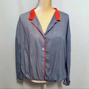 Anthropologie THML Long Sleeve Stripe Blouse L